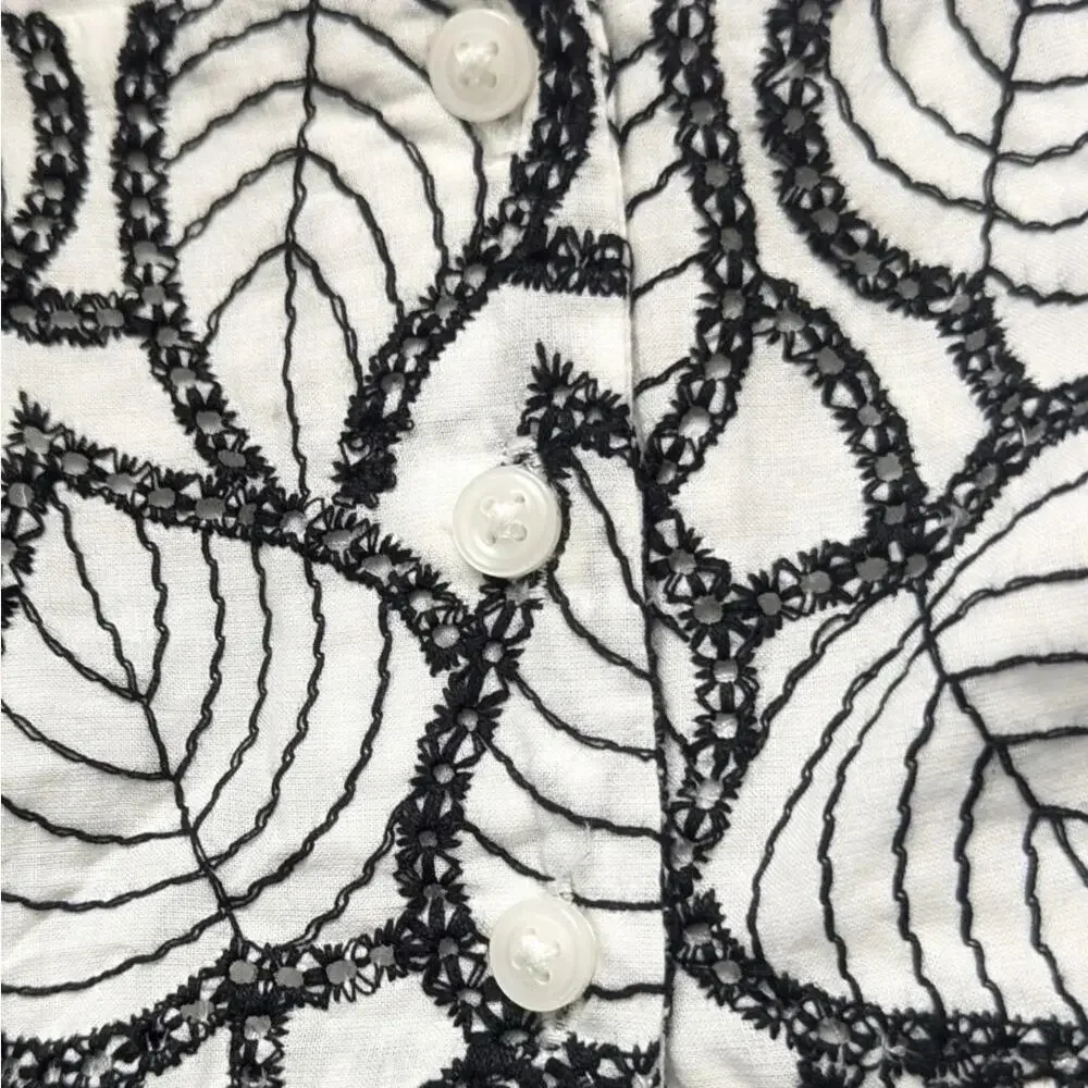 Janie and Jack Palm Leaf Cotton Eyelet Dress in Jet Ivory Black & White Size 2T